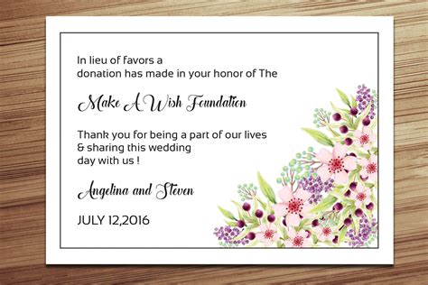 Wedding Favor Donation Card Template Card Templates Within Donation